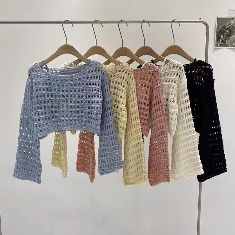 Crop Top Crochet - Kadın Yazlık Örgü Kazak, Fransız Tarzı