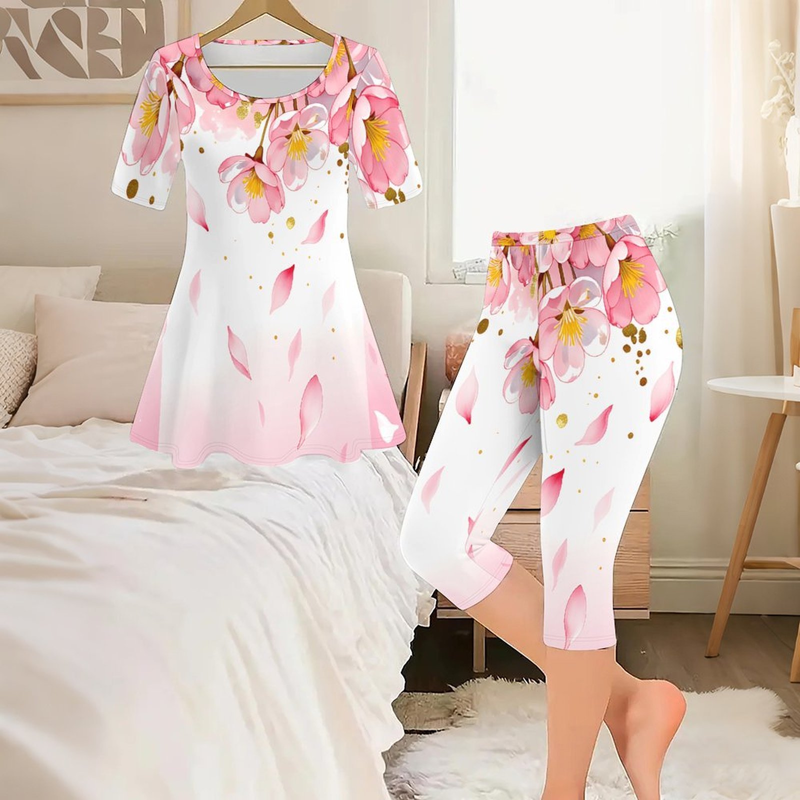 Romper Floral Print - 2 adet Vintage Baskı İki Parçalı
