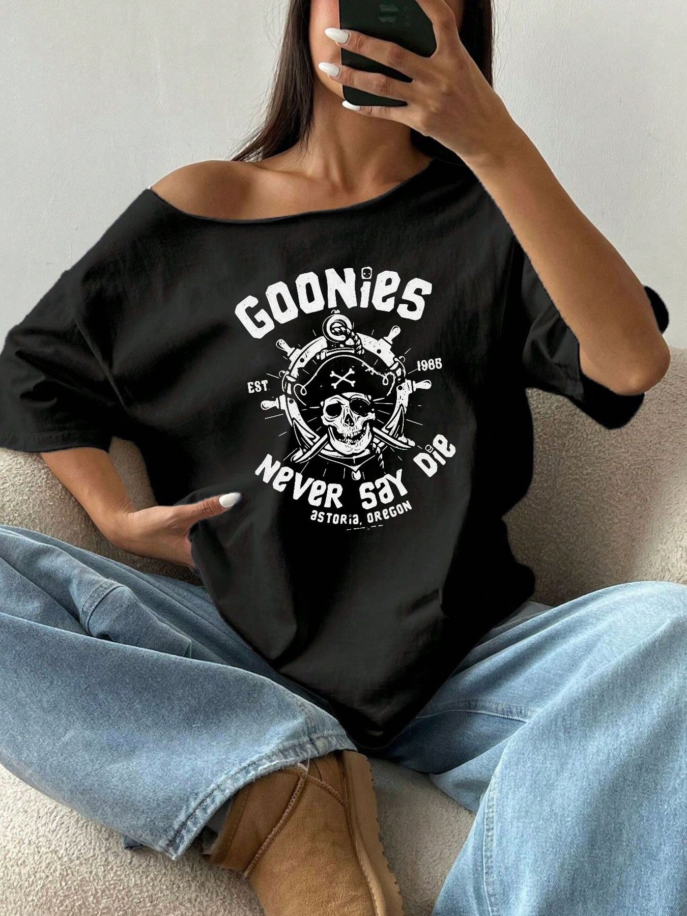 Blouse Off Shoulder - %100 Pamuk Büyük Beden Kafatası Korsan