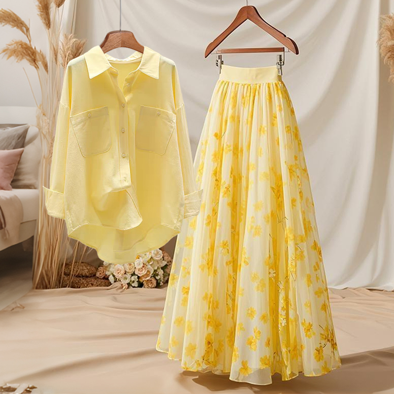 Midi Skirt Floral - Sarı Gömlek Ve Çiçekli Etek İki