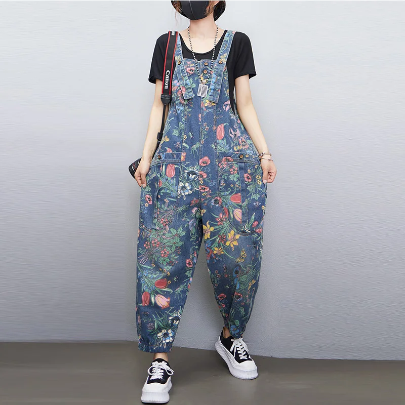 Romper Floral Print - Rahat Streetweed Baskı Çiçek Denim Tulum