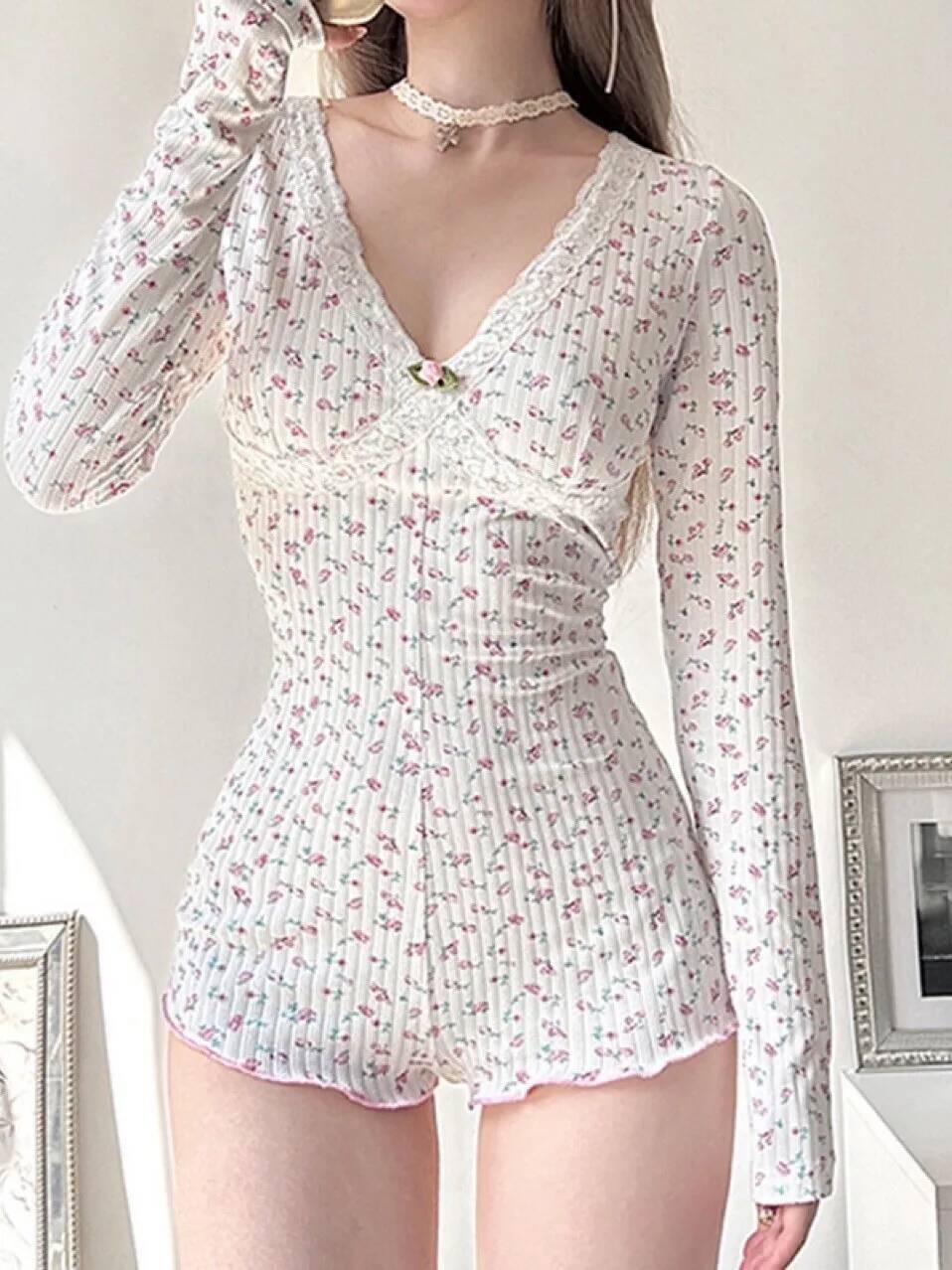 2025 Yeni Ev Giysisi V Yaka Kü - Romper Floral Print incelemesi ve fiyatı