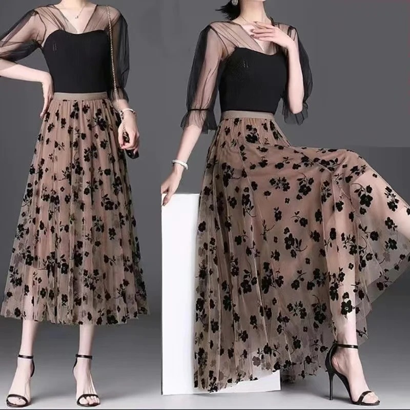 Gazlı bez etek çiçekli yarım p - Midi Skirt Floral incelemesi ve fiyatı