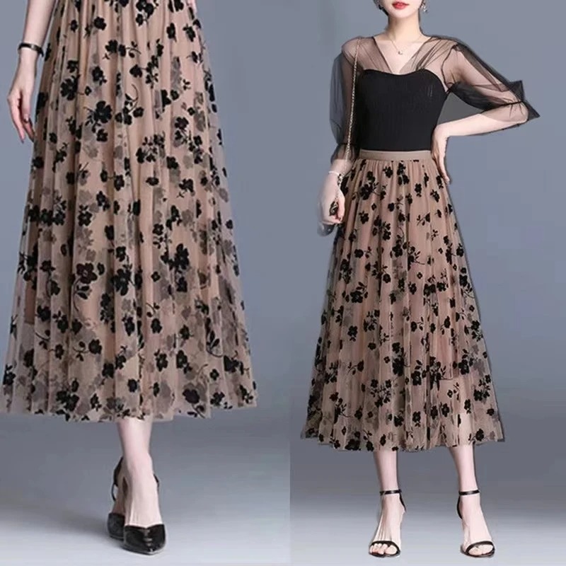 Gazlı bez etek çiçekli yarım p - Midi Skirt Floral incelemesi ve fiyatı