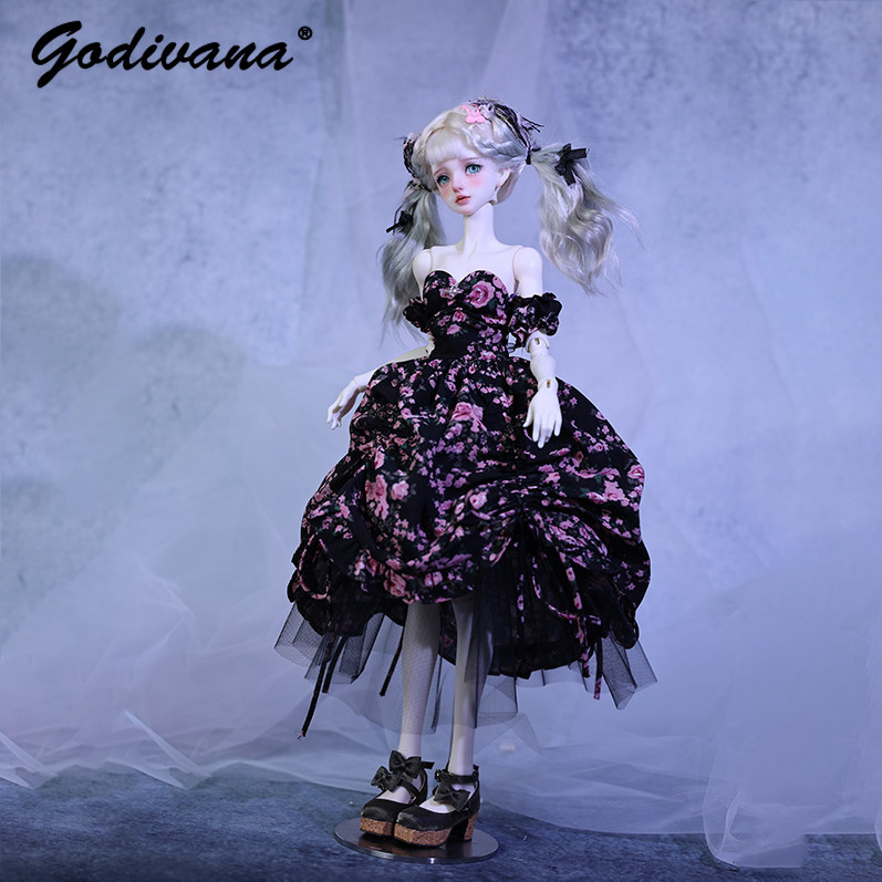 1/4 BJD Bebek Elbisesi, Siyah  - Midi Skirt Floral incelemesi ve fiyatı